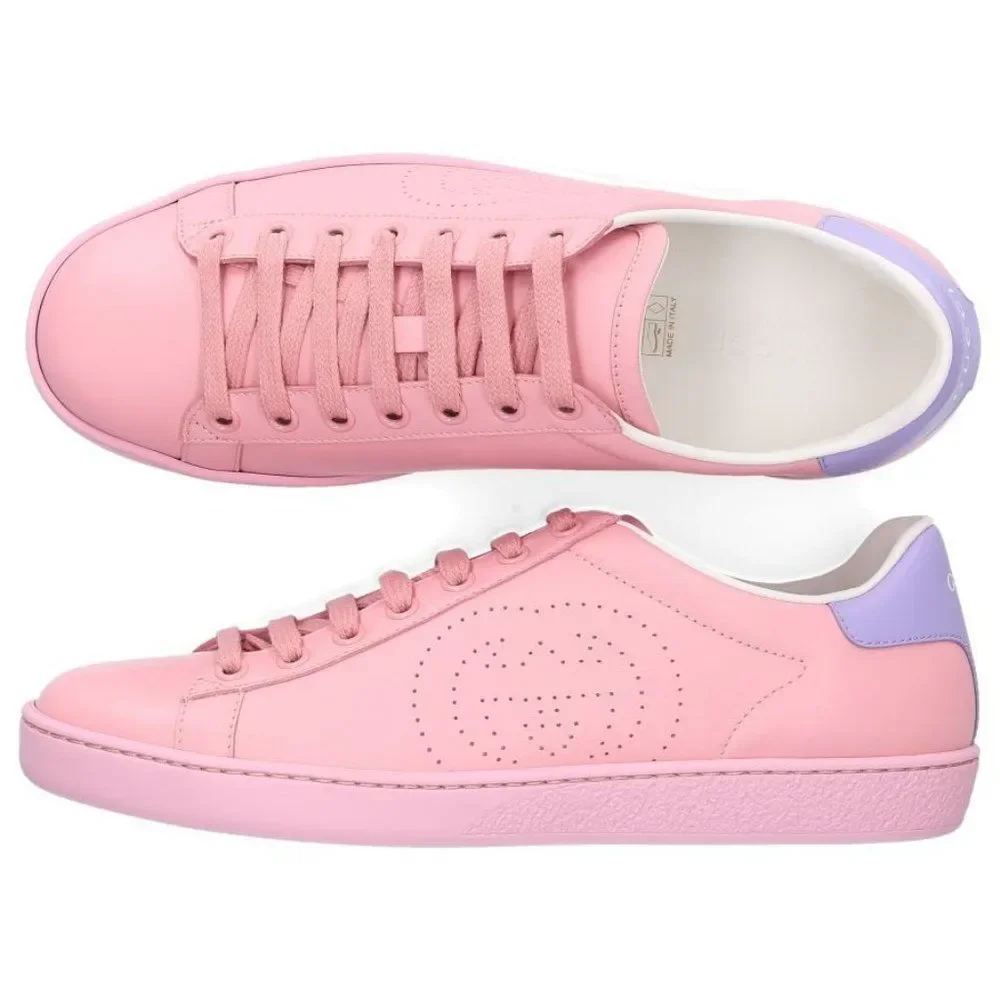 GUCCI Men Pink & Purple Leather New Ace Athletic Sneakers Size 39.5 - Picture 2 of 14